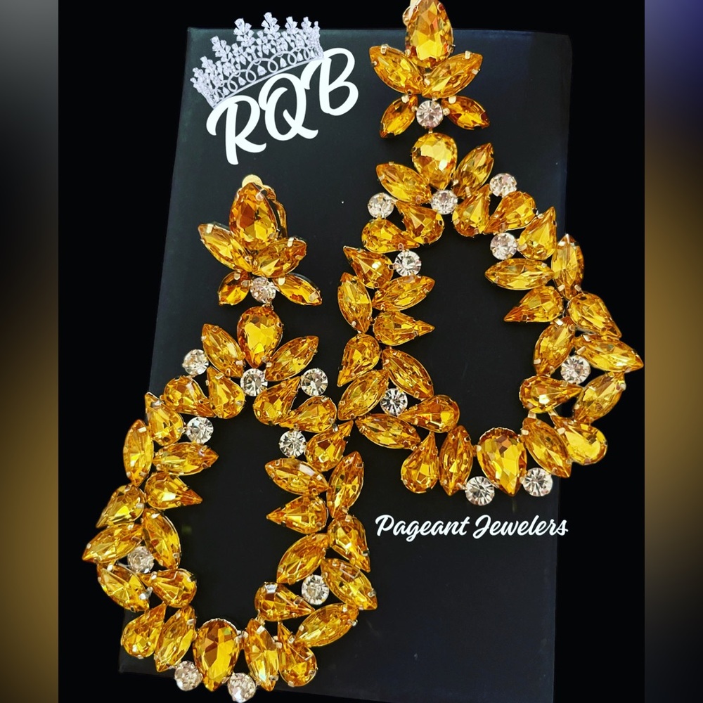 Yellow Gold Large Crystal Pageant Earrings
